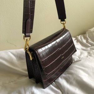 JW PEI Burgundy Vegan Croc Leather Crossbody Bag